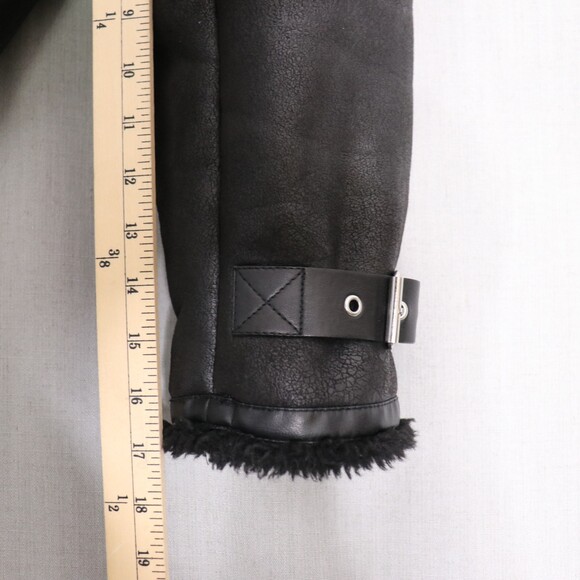 ZARA Aviator Biker Jacket Womens M Faux Leather Shearling Lined Moto Zip Black - Picture 12 of 16
